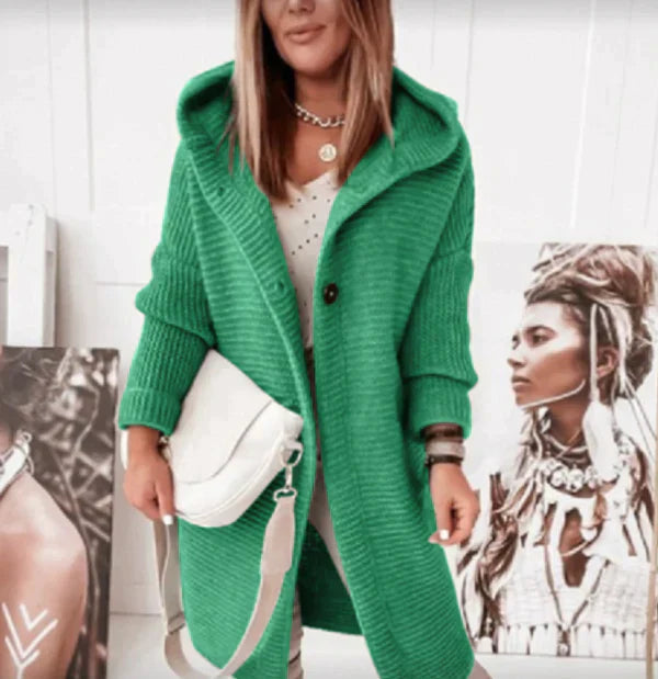 WW | Vest Extra lang warme gestrickte Jacke mit Kapuze für Damen