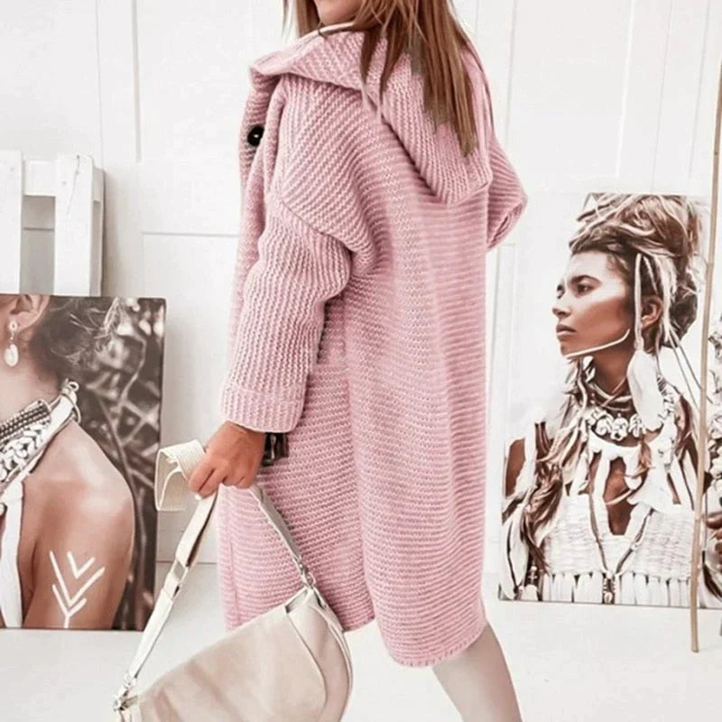 WW | Vest Extra lang warme gestrickte Jacke mit Kapuze für Damen