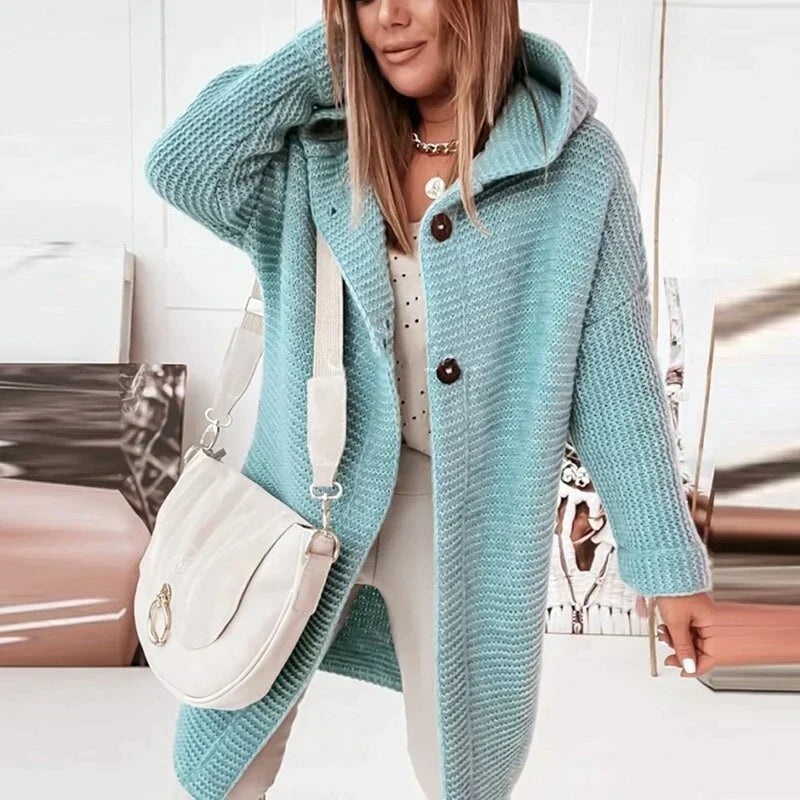 W&W Mode | Vest Extra lang warme gestrickte Jacke mit Kapuze für Damen