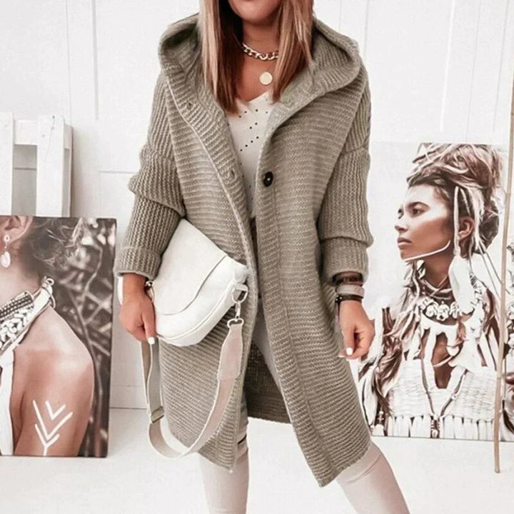 W&W Mode | Vest Extra lang warme gestrickte Jacke mit Kapuze für Damen