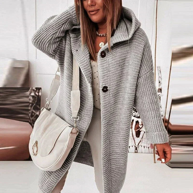 W&W Mode | Vest Extra lang warme gestrickte Jacke mit Kapuze für Damen