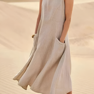 WW | Damen Leinen Maxikleid Mit Taschen