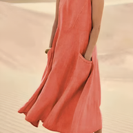 WW | Damen Leinen Maxikleid Mit Taschen