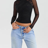 Mozision Sheer Mesh Sexy Langarmshirt