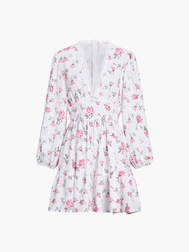 WW | Kurz Blumen Kleid mit V-Ausschnitt