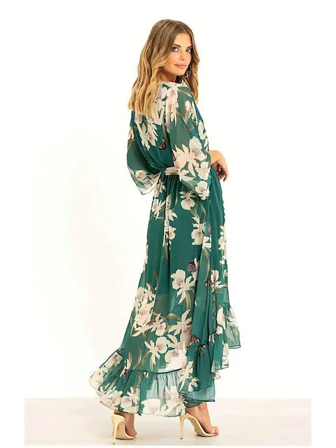 W&W Mode | 3/4 Arm V-Ausschnitt Maxikleid für Eleganz