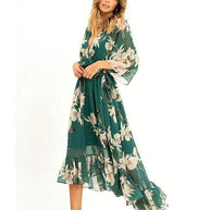 WW | 3/4 Arm V-Ausschnitt Maxikleid für Eleganz