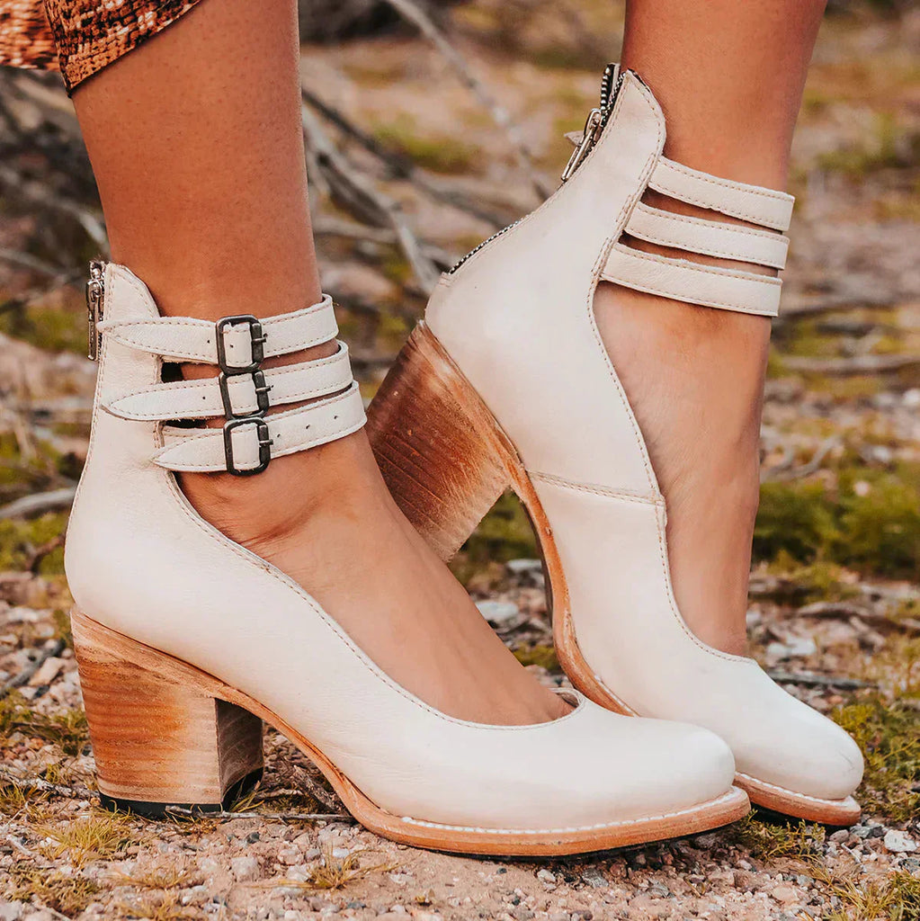 WW | Pumps Knöchelriemen Doppelspange Blockabsatz Texturierte Oberfläche Elegante Kleidung