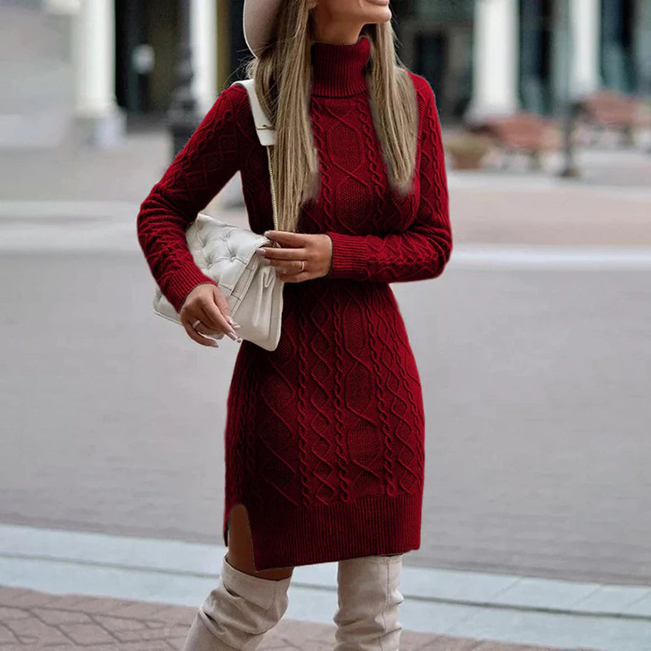 WW | Strickrollkragenkleid mit langen Ärmeln