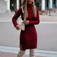 WW | Strickrollkragenkleid mit langen Ärmeln