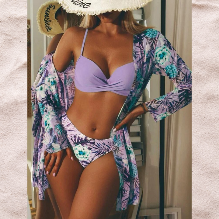 W&W Mode in-1-Bikini-Set mit Blumenmuster (Bestseller)