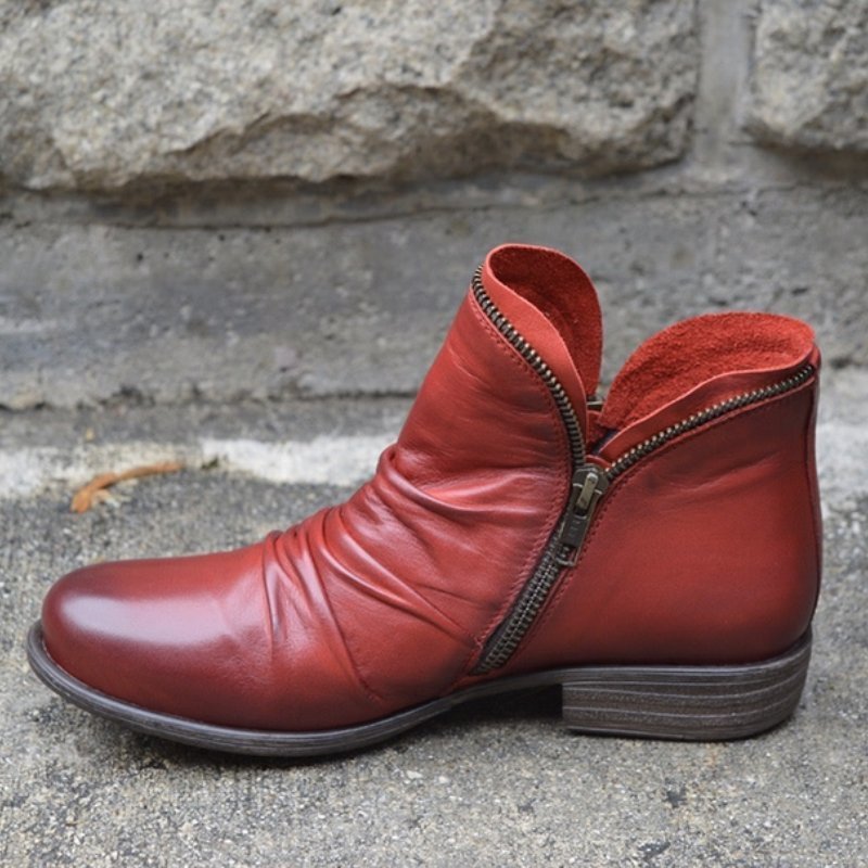 Rot Lederstiefeletten mit Reißverschluss