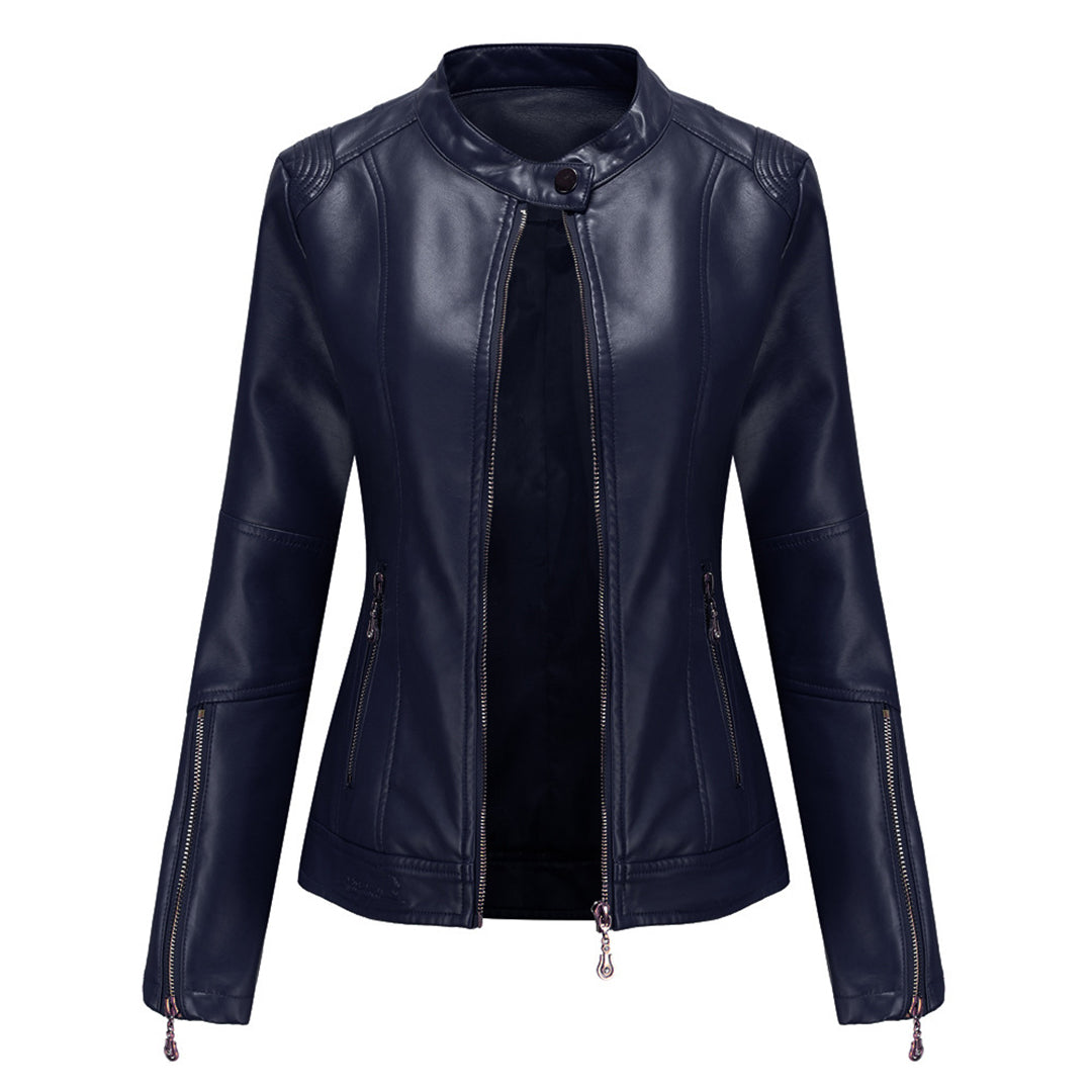 WW | Elegante Lederjacke mit Rundkragen und Knopfverschluss für Damen