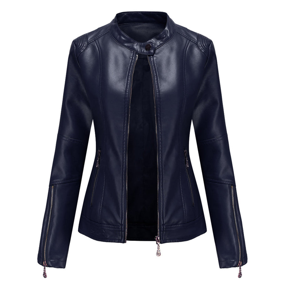 WW | Elegante Lederjacke mit Rundkragen und Knopfverschluss für Damen