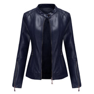 WW | Elegante Lederjacke mit Rundkragen und Knopfverschluss für Damen