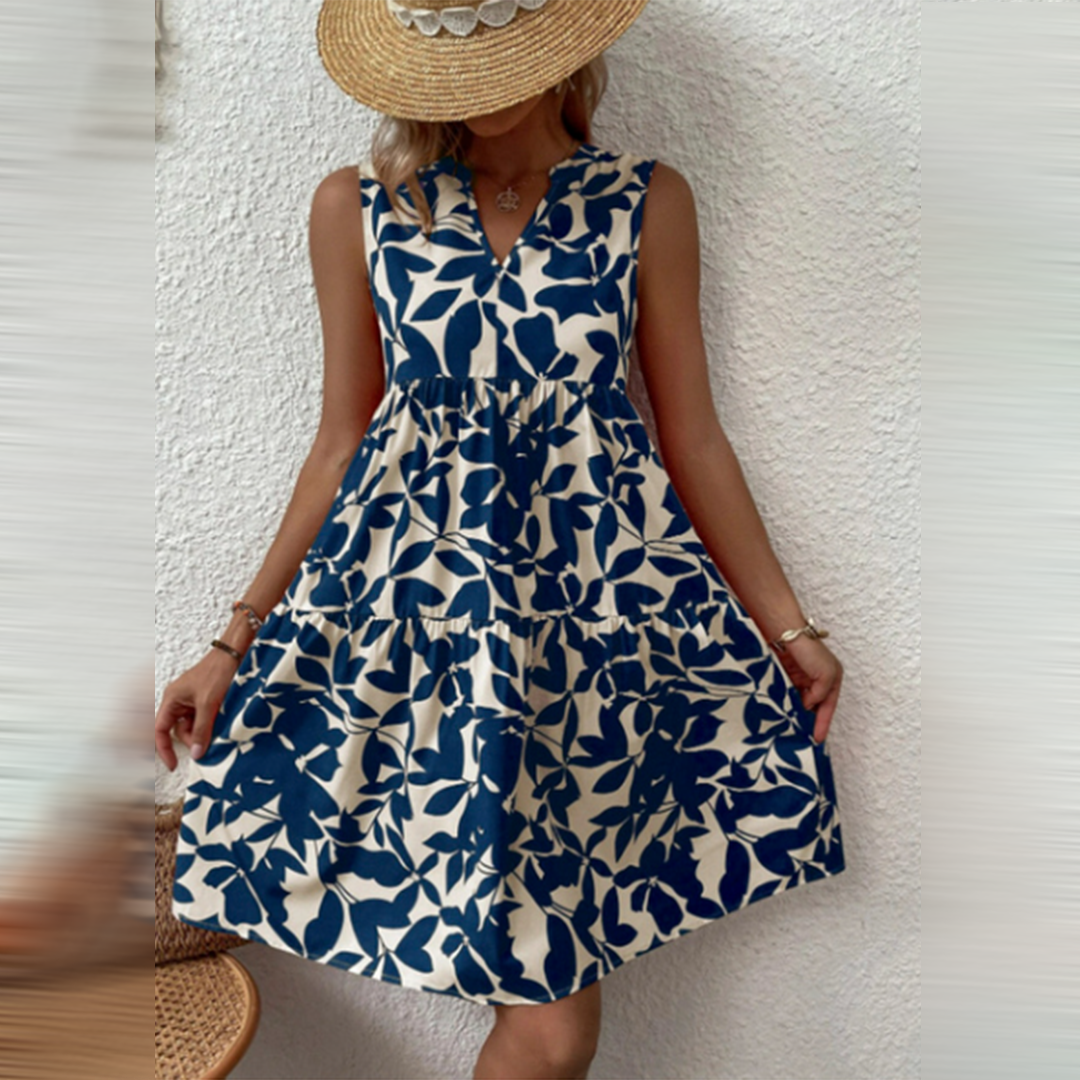 WW | Kleid Ärmellos Boho Stil V-Ausschnitt Lockere Passform Leicht und Atmungsaktiv