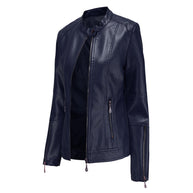 WW | Elegante Lederjacke mit Rundkragen und Knopfverschluss für Damen