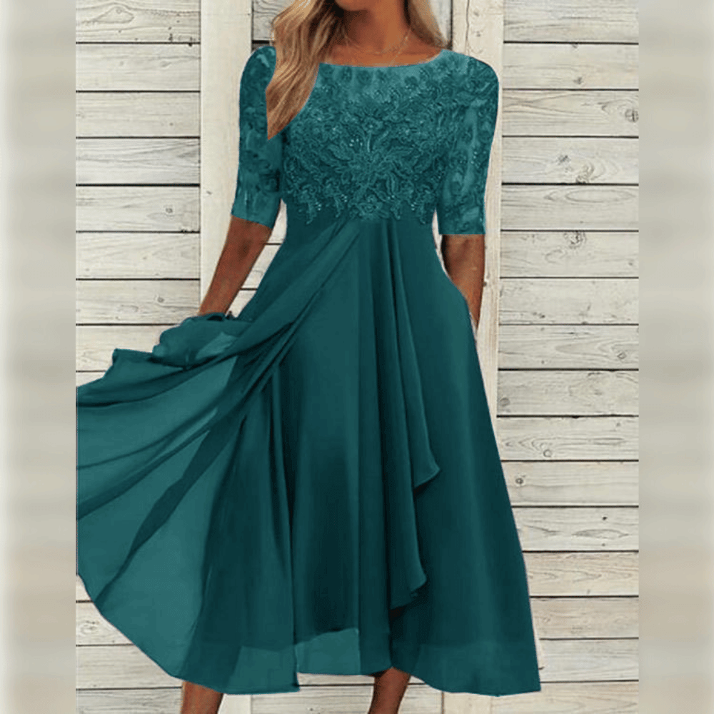 WW | Elegantes Chiffonkleid Mit Spitzenapplikationen