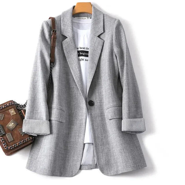 Trendiger Patchwork-Blazer mit lockerer Passform, Ein-Knopf-Verschluss und minimalistischem Design