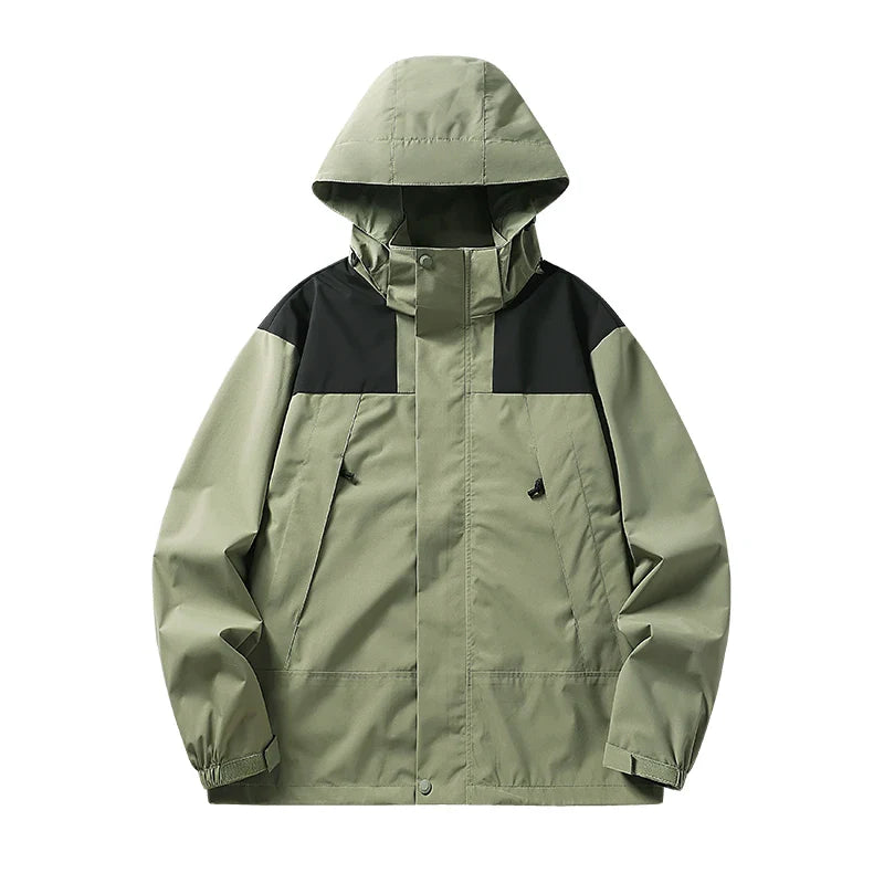 WW - Unisex Outdoor winddichte und wasserdichte Kapuzenjacken mit langen Ärmeln und farblich passendem Reißverschluss