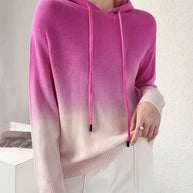 Rose™ - Farbverlauf Patchwork Wollstrickpullover mit Kapuze Herbst