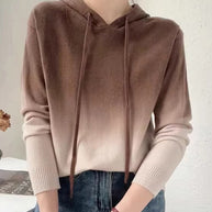 Rose™ - Farbverlauf Patchwork Wollstrickpullover mit Kapuze Herbst