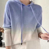Rose™ - Farbverlauf Patchwork Wollstrickpullover mit Kapuze Herbst