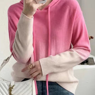 Rose™ - Farbverlauf Patchwork Wollstrickpullover mit Kapuze Herbst