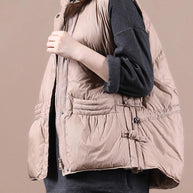 WW | lässige Damen Parka Mäntel Khaki Stehkragen Reißverschluss Daunenjacke