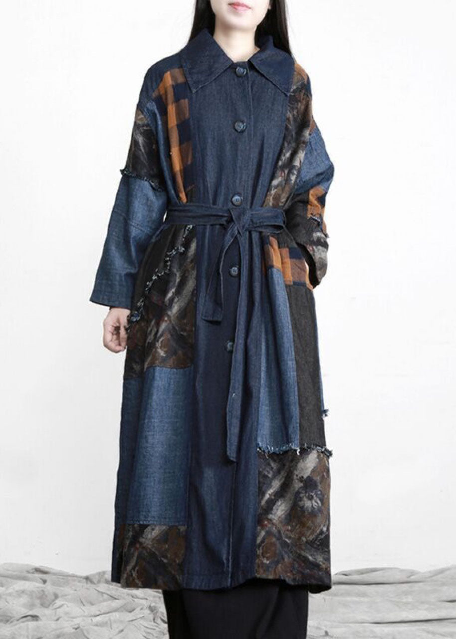 WW | denim blau Patchwork Knopf Bund trenchcoats