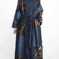 WW | denim blau Patchwork Knopf Bund trenchcoats