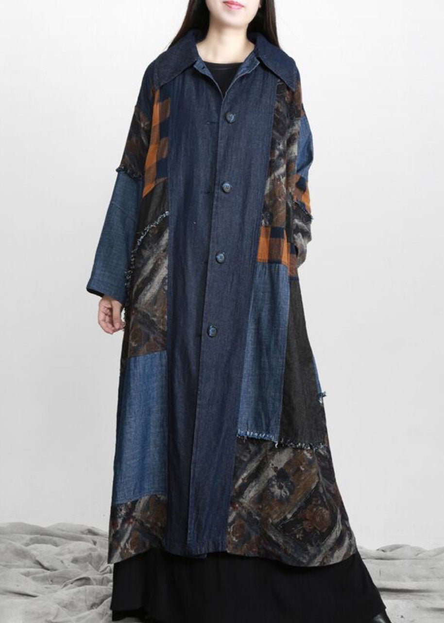 WW | denim blau Patchwork Knopf Bund trenchcoats