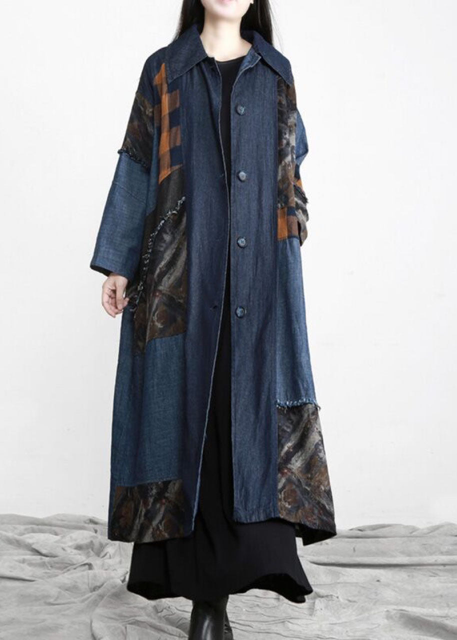 WW | denim blau Patchwork Knopf Bund trenchcoats