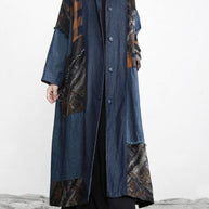 WW | denim blau Patchwork Knopf Bund trenchcoats