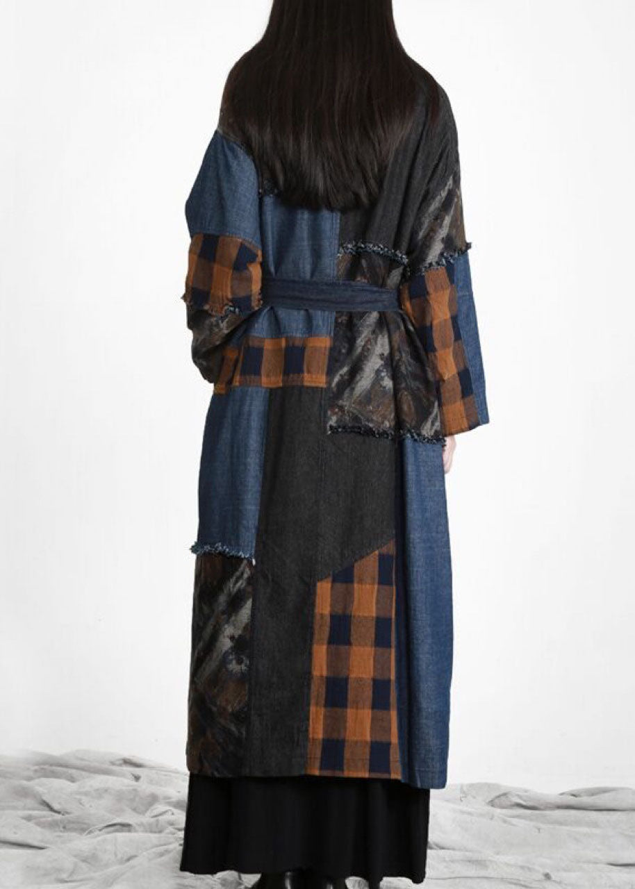 WW | denim blau Patchwork Knopf Bund trenchcoats