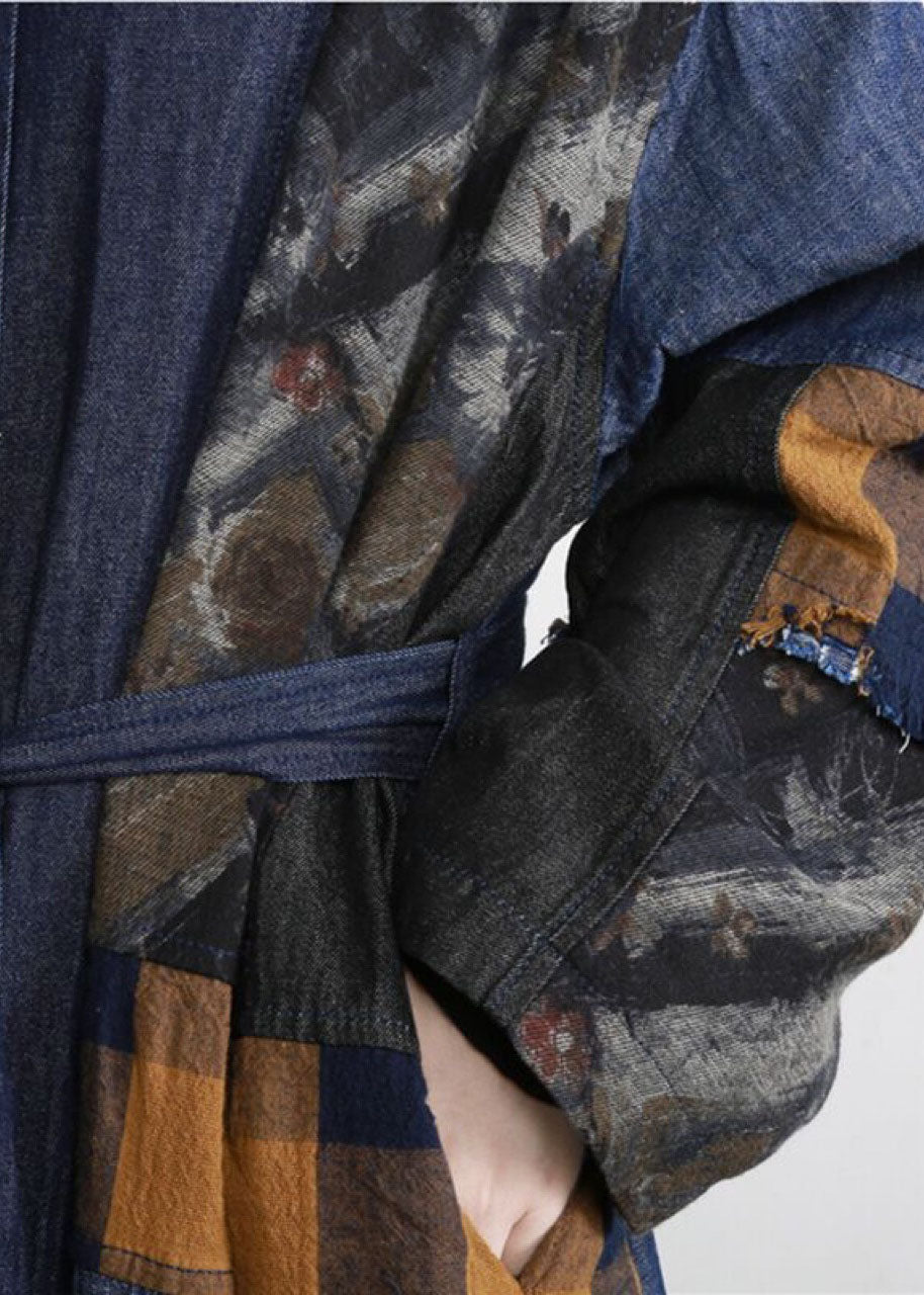 WW | denim blau Patchwork Knopf Bund trenchcoats