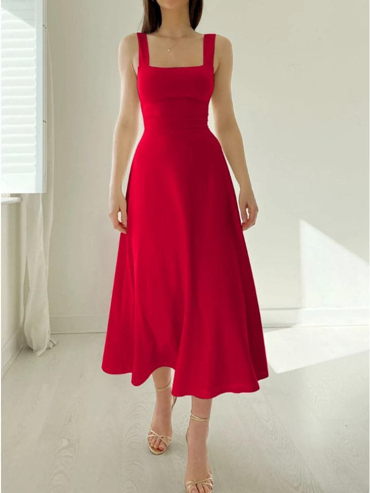 WW | Midi Kleid A-Linie Passform Rechteckiger Ausschnitt Breite Träger Elegant und Zeitlos