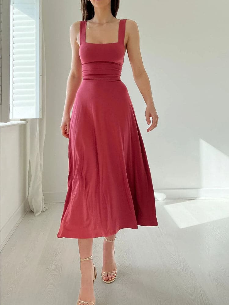 WW | Midi Kleid A-Linie Passform Rechteckiger Ausschnitt Breite Träger Elegant und Zeitlos