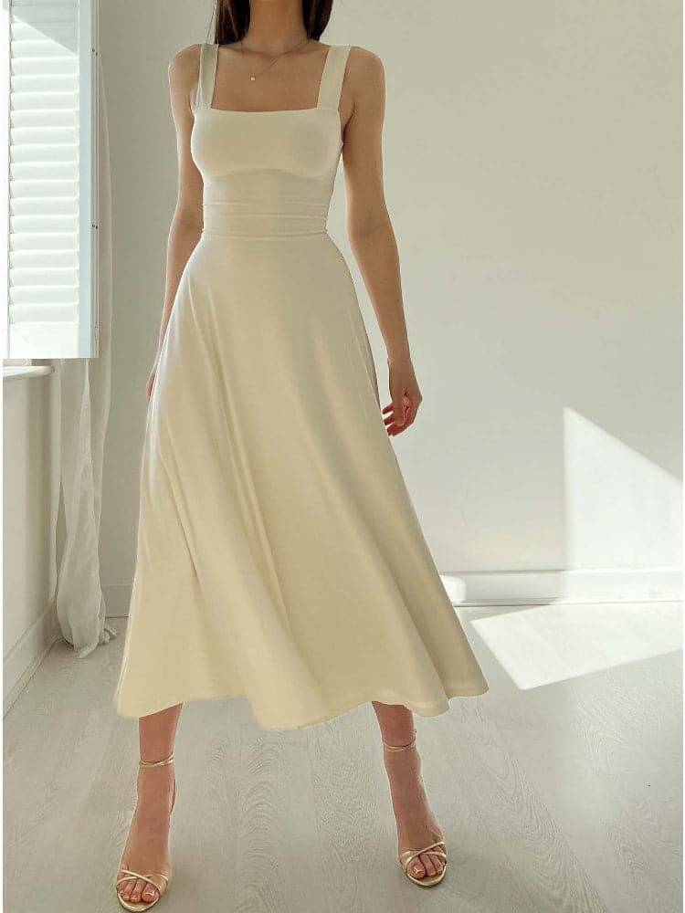 WW | Midi Kleid A-Linie Passform Rechteckiger Ausschnitt Breite Träger Elegant und Zeitlos