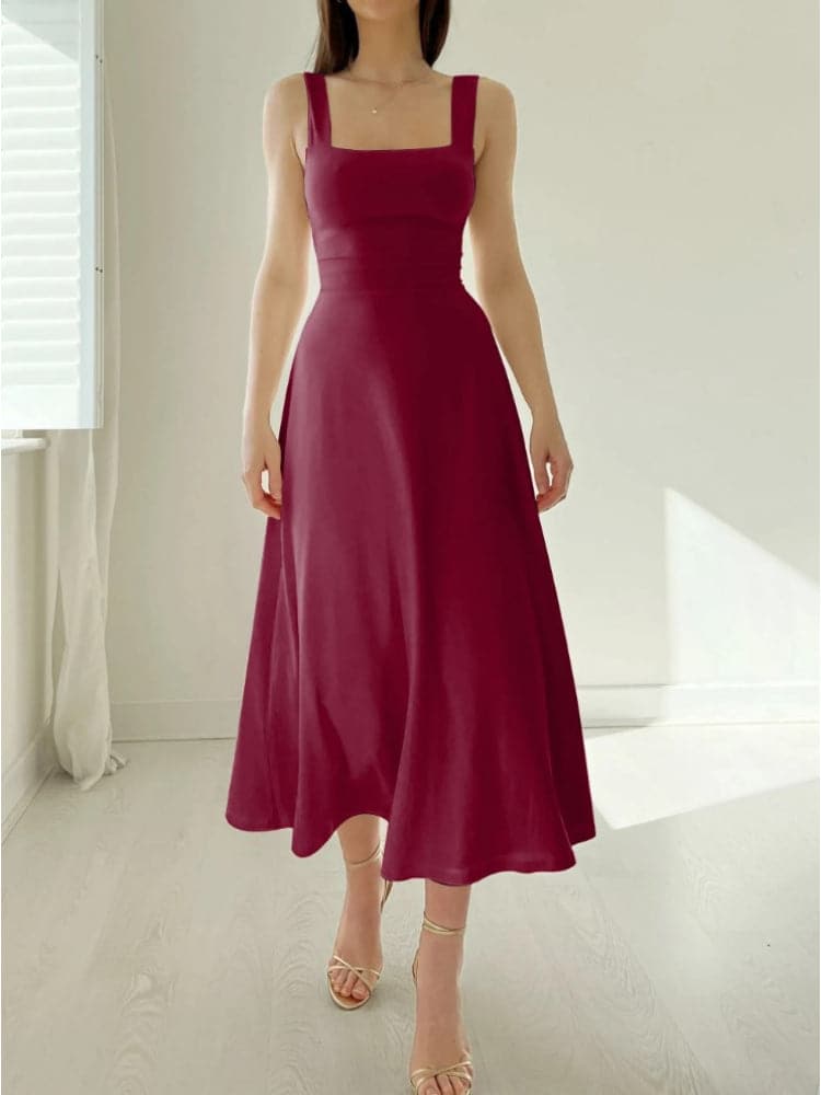 WW | Midi Kleid A-Linie Passform Rechteckiger Ausschnitt Breite Träger Elegant und Zeitlos
