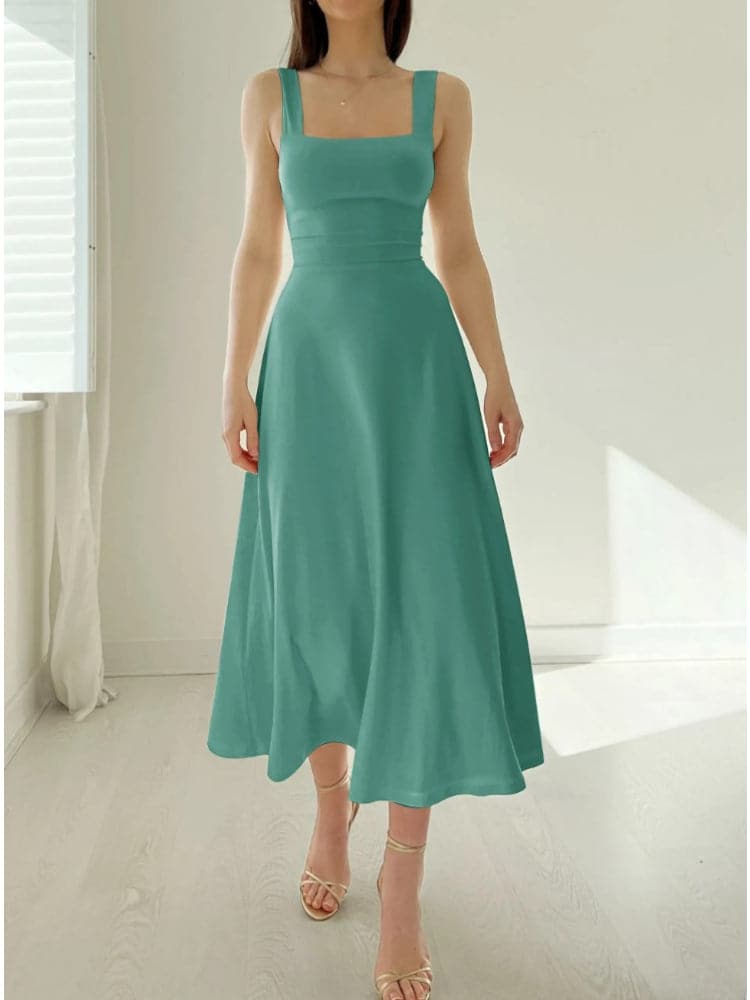 WW | Midi Kleid A-Linie Passform Rechteckiger Ausschnitt Breite Träger Elegant und Zeitlos