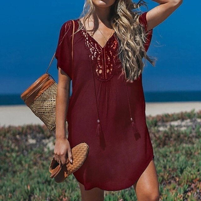W&W Mode | Strandüberwurf mit V-Ausschnitt und Spitze für Damen