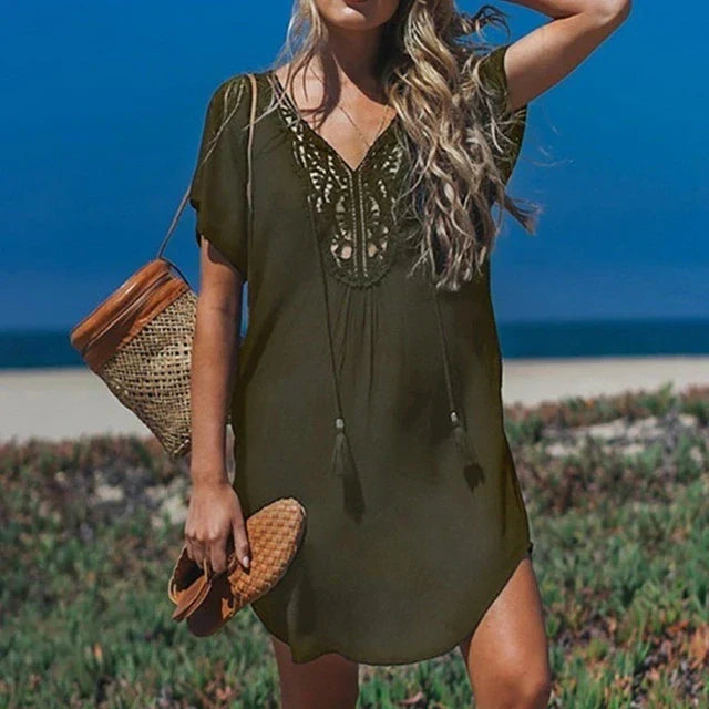 W&W Mode | Strandüberwurf mit V-Ausschnitt und Spitze für Damen