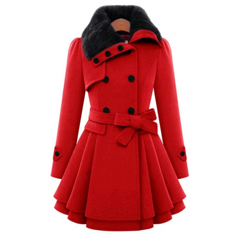 W&W Mode | Schicker Herbst Doppeltknopf-Jacke mit Gürtel für Frauen