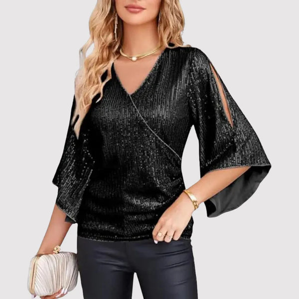 W&W Mode | Glitzerbluse Mit V-ausschnitt Und Schmetterlingsärmeln