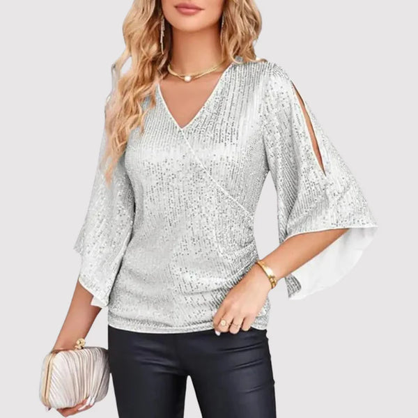 W&W Mode | Glitzerbluse Mit V-ausschnitt Und Schmetterlingsärmeln