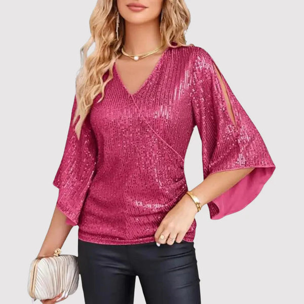 W&W Mode | Glitzerbluse Mit V-ausschnitt Und Schmetterlingsärmeln