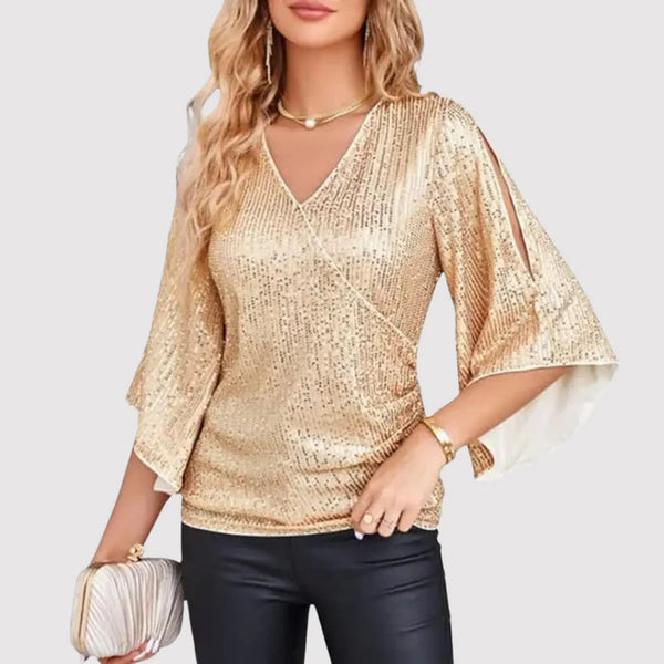 W&W Mode | Glitzerbluse Mit V-ausschnitt Und Schmetterlingsärmeln