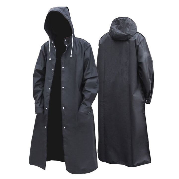 W&W Mode | Lange Wasserdichte Jacke in Tief Schwarz