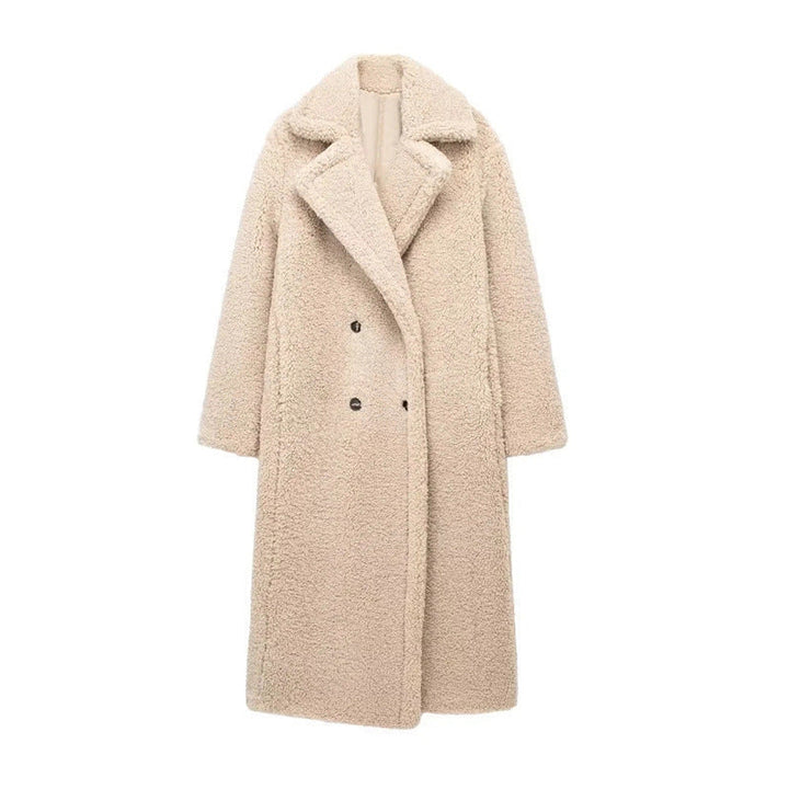 Damen langer Teddy-Mantel mit flauschigem Stoff